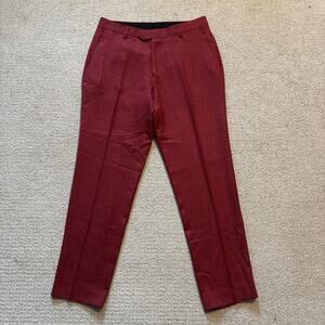 David Alan Dormeuil Cloth Luxury Natural Fibers Red Men Dress Pants Linen Blend